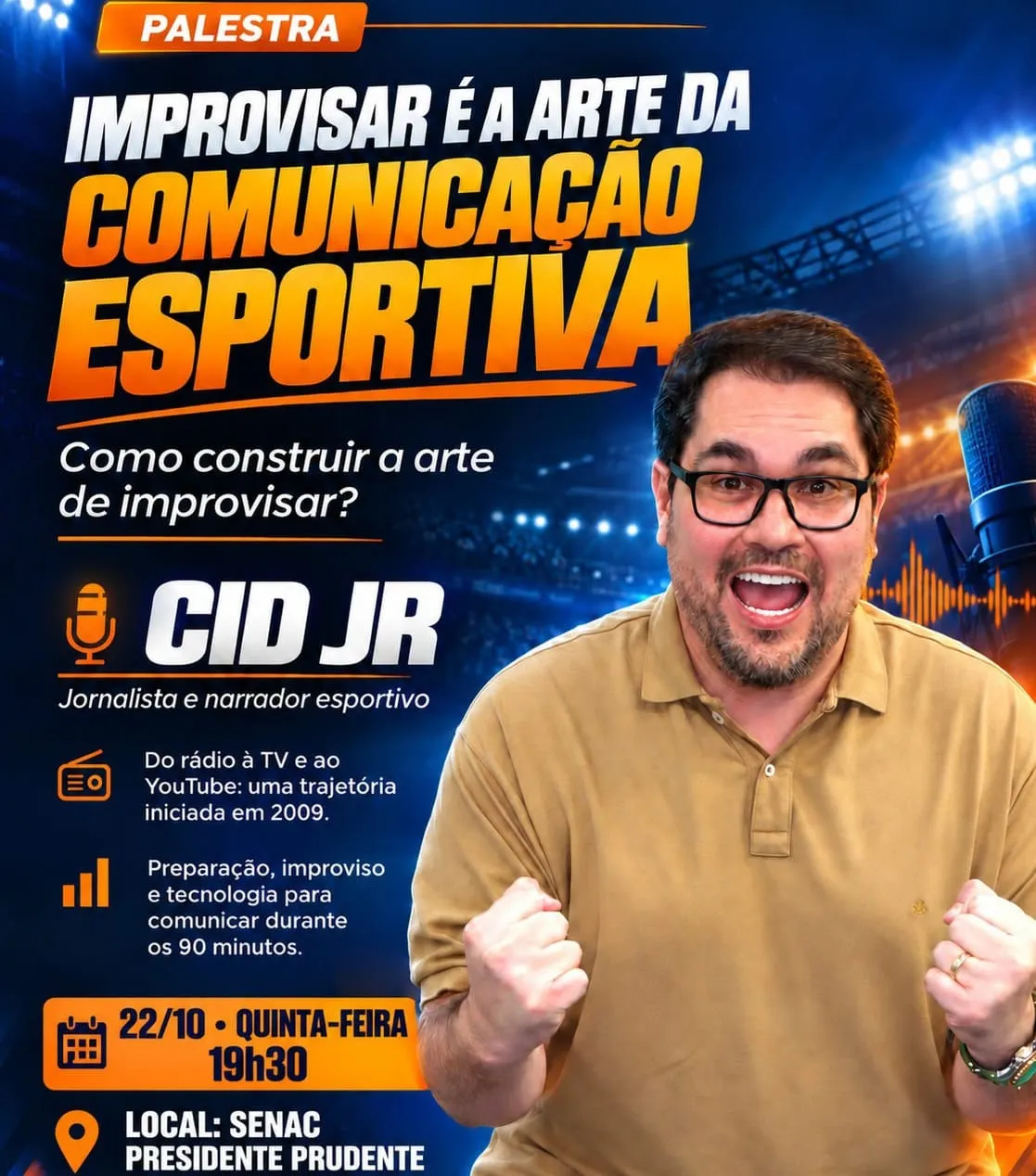 Cid Júnior ministra palestra sobre narração esportiva em Presidente Prudente